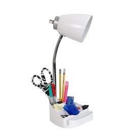All the Rages LimeLights Gooseneck Organizer Desk Lamp w/ Power Outlet with White Shade