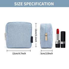 MAGEFY Small Makeup Bag Cord Makeup Bag with Compartments Travel Cosmetic Bag for Women Girls Makeup Bag, Small blue-1 piece, Well made, compact size made of corduroy for storage and travel