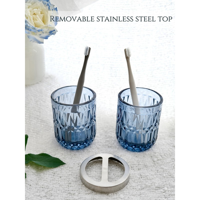 LaMarriti Blue Bathroom Accessories Set, 5Pcs Clear Glass Bathroom Accessories,