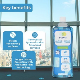 Ecovia Glass and Hard Surface Cleaner (900 ml) | Streak-Free Shine for Windows, Mirrors, Car Windshield, Appliances & More | Plant Based Formula | Multi Surface Liquid Cleaning
