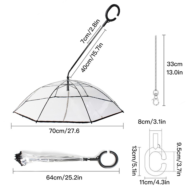 Clear Pet Umbrella Dog Rainy Day Dog Leash With C