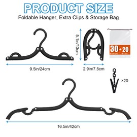 30 Pack Foldable Travel Hangers with 20 Clips - Cruise Essentials 2025 Lightweight Portable Collapsible Plastic Hangers Travel Must Haves for Suitcase, Flying, Camping, Hotel, RV
