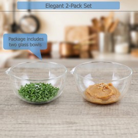EIKS Glass Bowls with Spout for Mixing and Serving Sauce Jam Salad Coffee Milk Cooking Baking (300ml * 2)