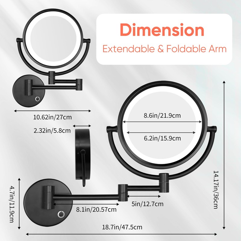 GURUN 8.5 Inch Magnifying Makeup Mirror with 3 Dimmable LED