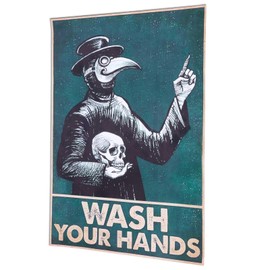 PEUTIER Wash Your Hand Plague Doctor Sign, 11.81x8.27 Inch Plague Doctor Wall Decor Vintage Tin Sign Gothic Decor Bathroom Funny Wash Your Hands Poster for Restroom Bathroom Bedroom