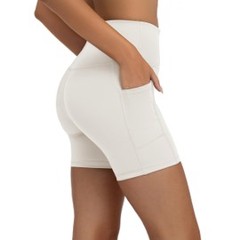 Conceited Active High-Rise Biker Shorts Women with Pockets – Soft Brushed Spandex Shorts for Women with Sculpting Fit and 7” Inseam – Perfect for Cycling & HIIT Workouts - Off White - XX-Large