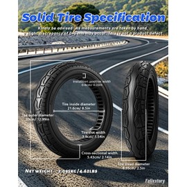 Felixstory 14x2.5 Inch Solid Tire, No more Flat, Fit for Electric Bike E-bike Electric Scooter Mobility Vehicle, 14 Inch Honeycomb Tire Replacement for 2.50-10 Wheel, Explosion-Proof