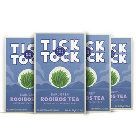 Tick Tock Earl Grey Rooibos Tea | Caffeine-Free Tea | Pack of 4 x 40 Tea Bags (160 Teabags) | Naturally Sweet Herbal Tea | Biodegradable | Rooibos Tea UK | Redbush Tea for Wellbeing and Relaxation