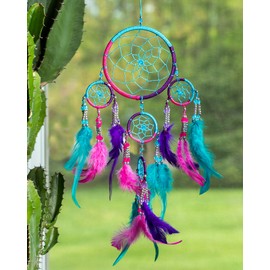 Pink Pineapple Dreamcatcher Colourful with Feathers and Silver Beads: Handmade Dream Catcher in Many Colours – Turquoise Blue, Pink, Purple, Small Dream Catcher (with 12 cm Diameter and 35 cm Long)