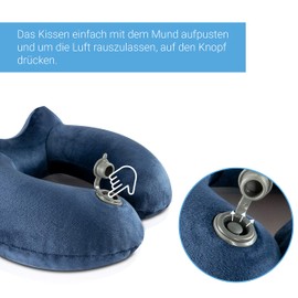 MNT10 Inflatable Travel Pillow with Sleeping Mask, Earplugs & Transport Bag, Inflatable Neck Pillow with Velvet Soft Cover, Neck Pillow for Travel, Plane, Car, Train, Couch (Dark Blue)