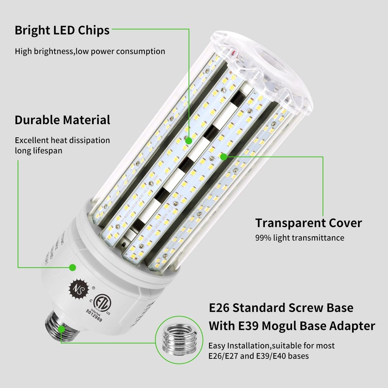 NS 100W LED Cob Corn Light Bulbs,5000K,AC110-277V,16000lm,E26/E39 Base,LED Replacement Metal