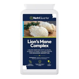 NutriQuarter Lion's Mane Complex, 125mg Mushroom Extract, with Alfalfa, Acerola and Black Pepper, 30% Polysaccharides