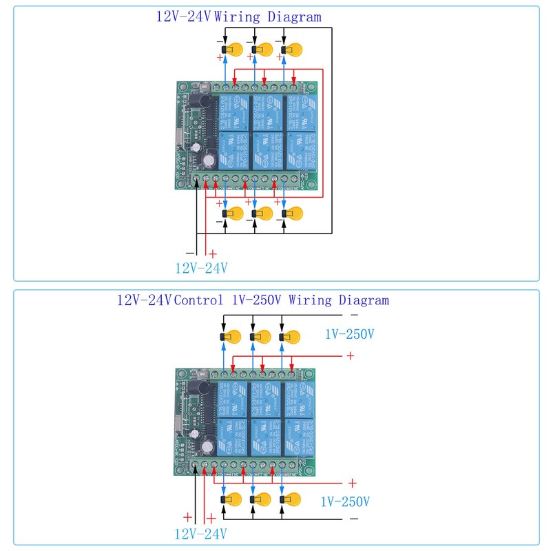 433mhz 12V 24V DC 6 Channel Wireless Remote Control Relay
