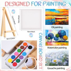 Teling 24 Set Mini Canvas Easel Set 4 x 4 Inch Art Canvases Painting Kit for Kids Birthday Party Gifts Art Supplies Back to School Return Gifts