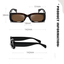 TIANYESY Thick Frame Sunglasses for Men Women Retro Driving Glasses 90’s Vintage Fashion Rectangular Frame UV400 Protection (Black + Brown)