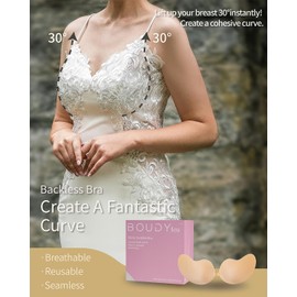 Adhesive Bra 2 Pairs Sticky Strapless Invisible Push up Bra with Nipple Covers for Backless Dresses (Black and Nude, E)