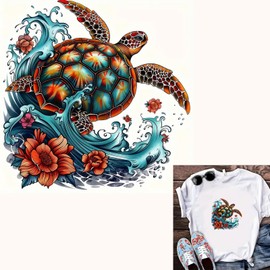 2pcs Sea Turtle Pattern Iron On Transfers for T-Shirts Rub on Transfers Stickers Vinyl Ready to Press Stickers Iron on Decals for T-Shirts Clothing Hoodie DIY Crafts