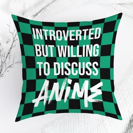 NGLIV Anime Decor, Introverted But Willing to Discuss Anime Room Decorative Throw Pillow Covers, Girls Anime Gifts Anime Lovers for Home Living Room Girl Women Bedroom Decoration Gifts Black