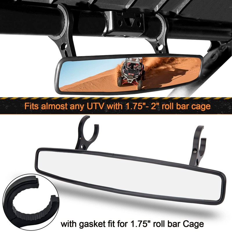 UTV Side Rear View Mirror With 1.75" to 2" Roll