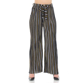 Auliné Collection Womens Accordion Pleated High Waisted Wide Leg Palazzo Pants - Bumblebee Stripe L/XL