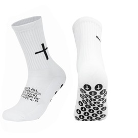 Meudid Youth Grip Soccer Socks with Cross - Anti-Slip Grips Kids Socks with Bible for US 5-10