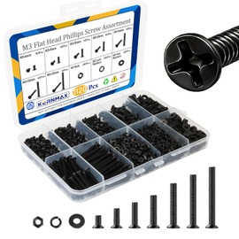 Kernmax 1120Pcs M3 Countersunk Screws Kit, M3 Flat Head Screws, Phillips Bolts Nuts Washers Set for 3D Printers, Electronics, Machinery & DIY Projects, Length 6MM-25MM, Zinc Plated