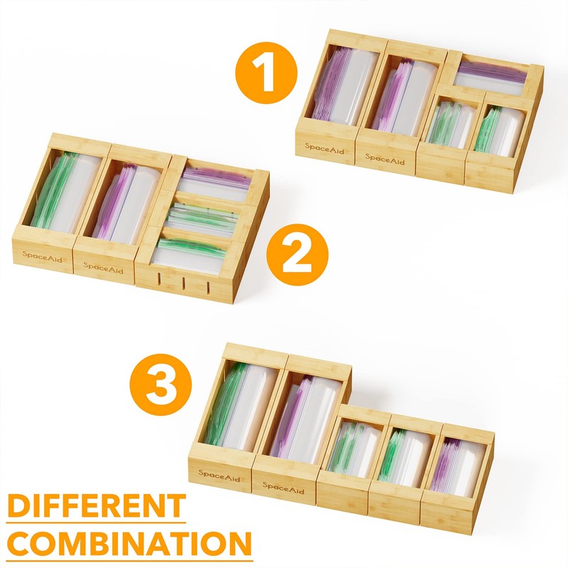 SpaceAid Bag Storage Organizer for Kitchen Drawer, Bamboo Organizer, Compatible
