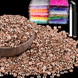 6000pcs 4mm Resin Rhinestones Bulk, Champagne Flatback Round Jelly Rhinestones Non Hotfix Crystal Gems Large Quantity Wholesale for DIY Crafts Clothes Face Makeup Manicure