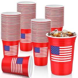 Funnymoom 50 Pcs Patriotic Plastic Cups 16 oz 4th of July Party Theme Decorations Disposable American Flag Cup Hot Cold Drink for Birthday Independence Day Memorial Day Holiday Celebration Supplies