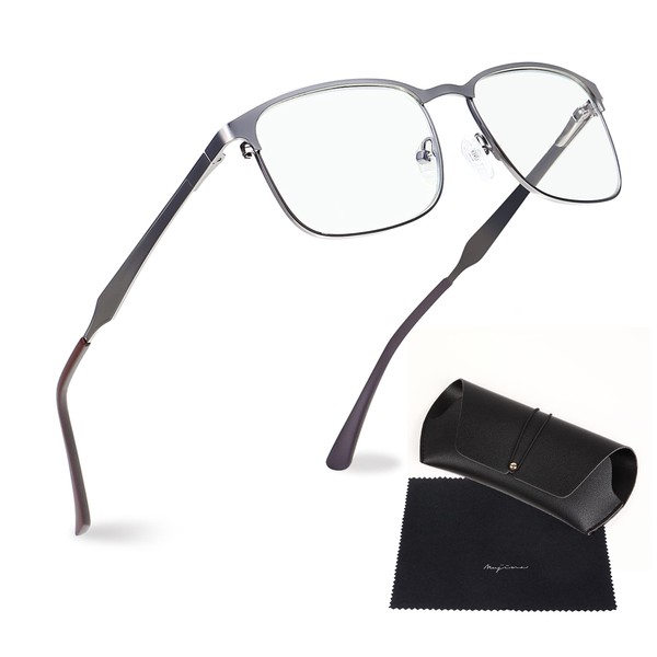 mujina Blue Light Cut Glasses, Blue Light Cut Glasses, Non-Degree, JIS Tested for PC Glasses, UV Protection, gunmetal