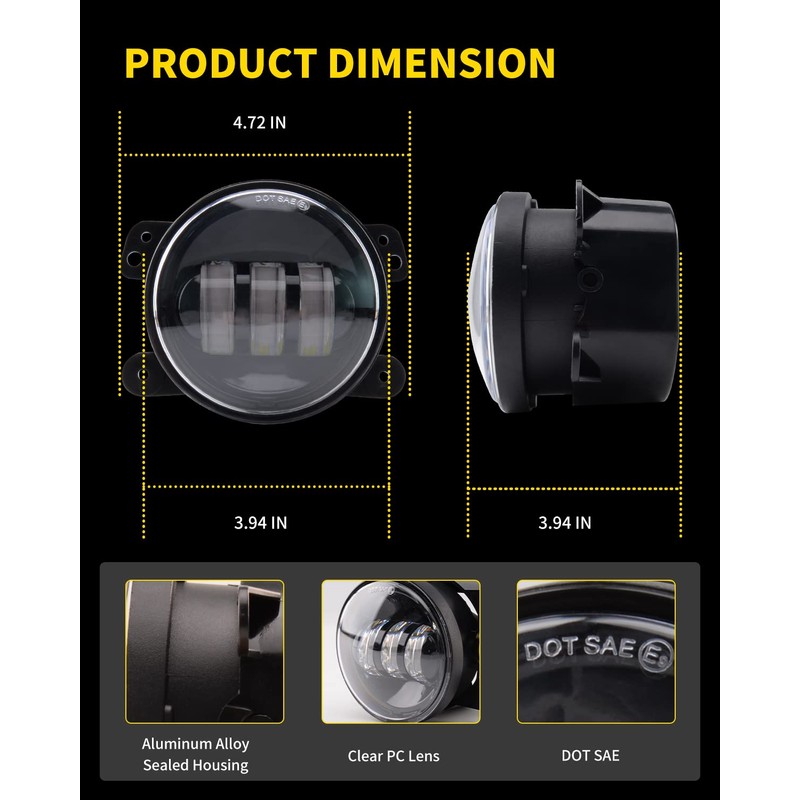 AUXLIGHT White 4 Inch LED Fog Lamps Replacements Compatible with
