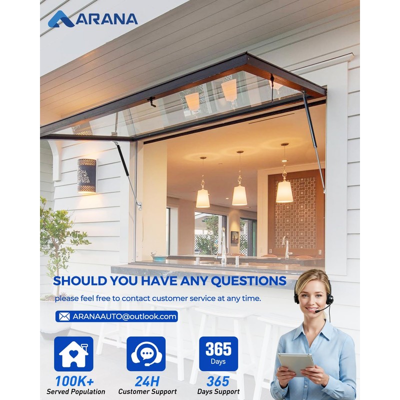 ARANA Gas Struts 15 inch 67lb with Brackets (2 Pack)