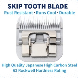 Bucchelli Skip Tooth Wide 4 Blade Dog Grooming 4W Cuts Length 3/8"-9.6mm Japanese High Carbon Steel Dog Grooming Blade Supplies | Detachable Blade Clipper (B4W)