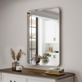 Easly Silver Bathroom Mirror for Wall, 30x22 Inch Rectangular Aluminum Alloy Framed Mirror, Modern Wall Mounted Vanity Mirror for Bathroom, Vertical or Horizontal