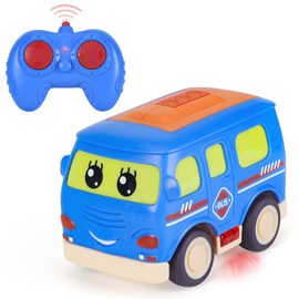Highttoy Remote Control Cars for 1 2 3 Year Old Boys, Cartoon Remote Control Bus Toys for 1 2 3 Year Old Boys Toy Car for Toddlers 2.4GHz 4-Channel Mini RC Car Toy Gifts for 1+ Year Old Boys, Blue