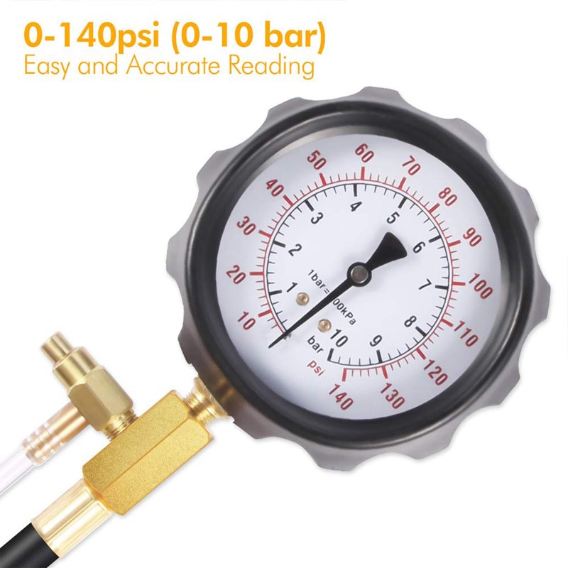 BETOOLL 0-140PSI Fuel Injector Injection Pump Pressure Tester Gauge Kit