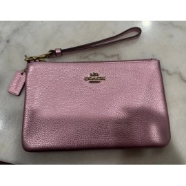 Coach NWT COACH Wallet Wristlet C7215 Pink Metallic Pebbled Leather Gold Hardware