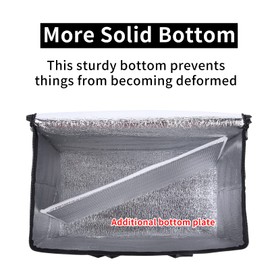 2 Pack Additional Bottom Plate Black Insulated Grocery Shopping Bag, Delivery,Pizza,Reusable Bags, Sturdy Zipper,Collapsible,Tote,Cooler,Thermal,Beach,Waterproof Heavy Duty