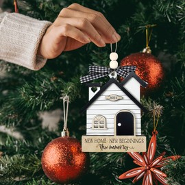 New Home Ornament 2025 - Housewarming Gifts for New Home, House Warming Gift for Women Couple houseowners Ideas, Wooden First Home Chirstmas Ornament 2025(House 01)