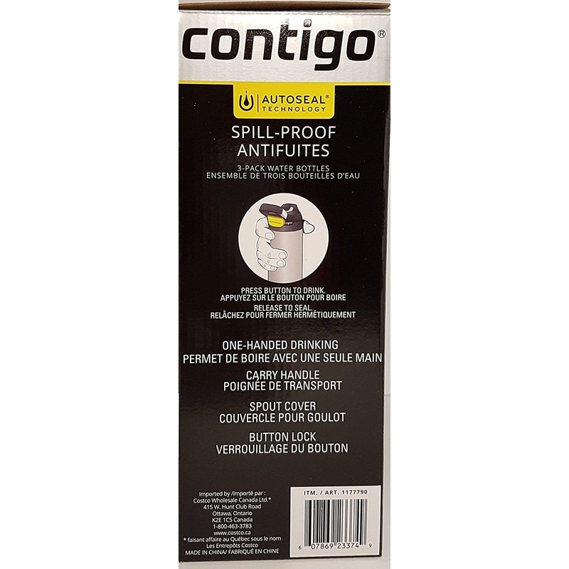 Contigo Autoseal Spill-Proof Water Bottle 24oz, 3 pack (Smoke, Iced