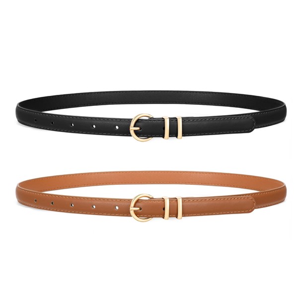 VONMELLI Set of 2 Slim Belts Women's Waist Belt Brown