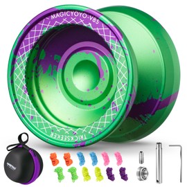 V8s Yoyo for Kids 8-12, Professional Yoyo Metal Responsive Yo-yo for Beginners, Dual Mode Yo yo with Unresponsive Bearing for Adults Advanced Durable with 12 Strings + Yo Yo Case (Green Purple)