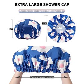 Gorro Ducha Gorros Mujer Reutilizables Impermeables Dos Capas Grandes Aptos Todo Tipo Cabello Liso Rizado Largo Trenzas Flores Azules