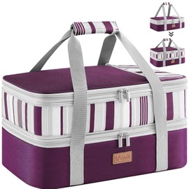 Lifewit Expandable Insulated Casserole Carrier for Hot or Cold Food, Double Decker Food Bag Lasagna Holder Carry Tote for Potluck Parties/Picnic/Cookouts, Fits 9"x13" Baking Dish, Purple