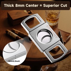 Cortador de guillotina de cigarros, cortador de cigarros de acero inoxidable de doble filo con anillos de dedo, agujero de 26 mm de diámetro se adapta a casi todos los tamaños de cigarros, cortadora