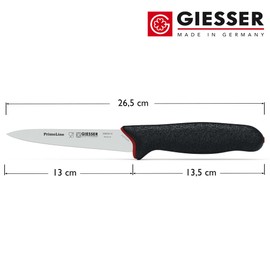Giesser seit 1776 - Made in Germany - Allzweckmesser 13 cm PrimeLine, schwarz, rostfrei, spülmaschinenfest, scharfes Küchenmesser rutschfest, mittelspitz