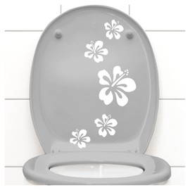 Grandora W916 Toilet Lid Sticker Hibiscus Flowers I White Creative Set I Bathroom Flowers Hibiscus Sticker Wall Sticker Wall Sticker