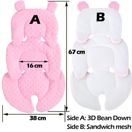 CXAFQ Pink Pram Cushion, Pillow Against Flat Head Baby, 67 x 38 cm, Soft and Comfortable, Suitable for All Seasons, Suitable for Safety Seats, Pram Support Heads, Waist, Hips