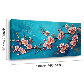 GAFSING Flowers Canvas Wall Art Blue Floral Paintings Waterproof Canvas Prints Canvas Artwork Landscape Painting Picture Modern Wall Art for Living Room Bedroom Home Office Kitchen Decor (20x40inch)