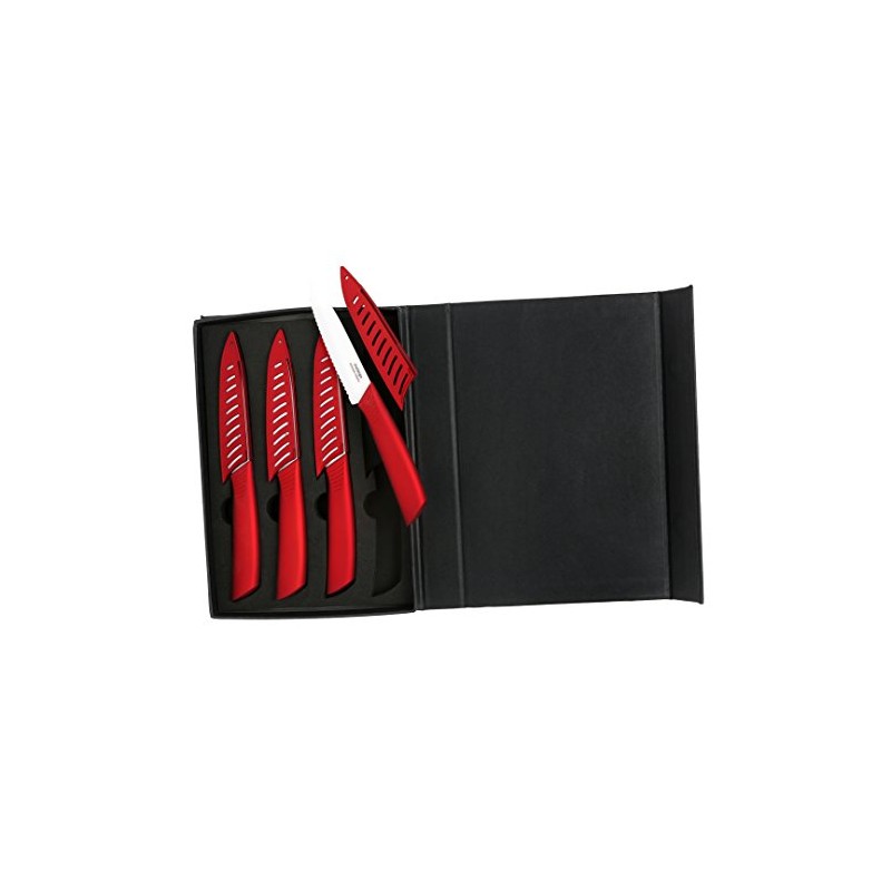 Melange 8-Piece Ceramic Steak Knife Set with Metallic Red Handle